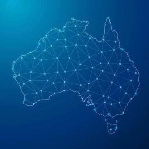 Digital network map of Australia with interconnected nodes.